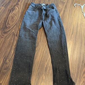 H&M Black Straight Leg Women's Jeans with White rhinestone